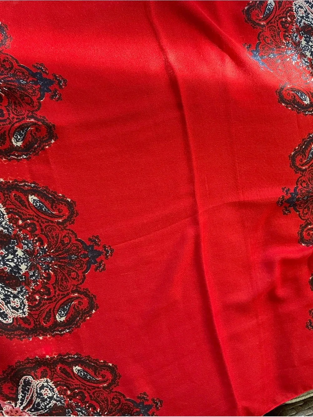 Red Floral Paisley Border Scarf Wrap